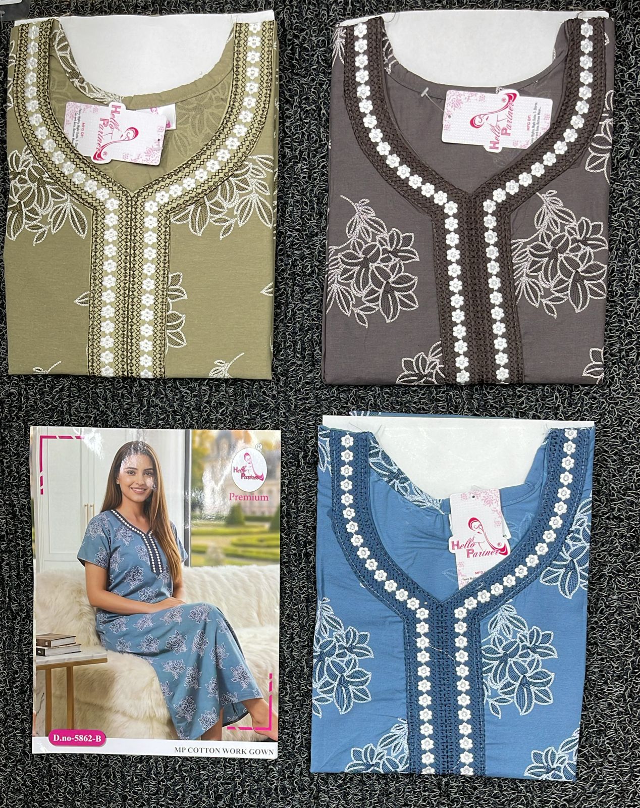 Premium Cotton Printed Nighty - 3 Pcs Set