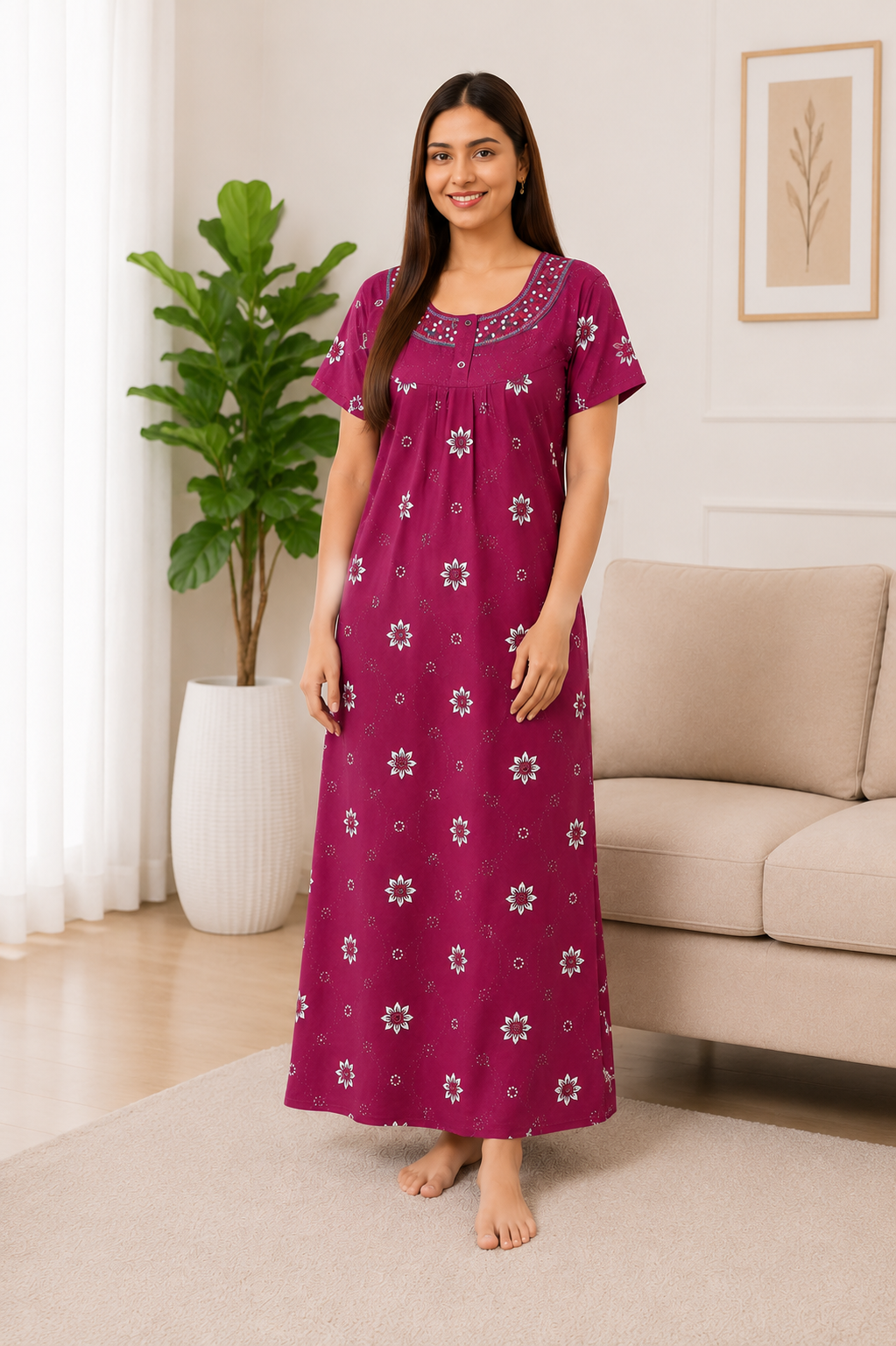 Premium Cotton Printed Nighty - 5 Pcs Set