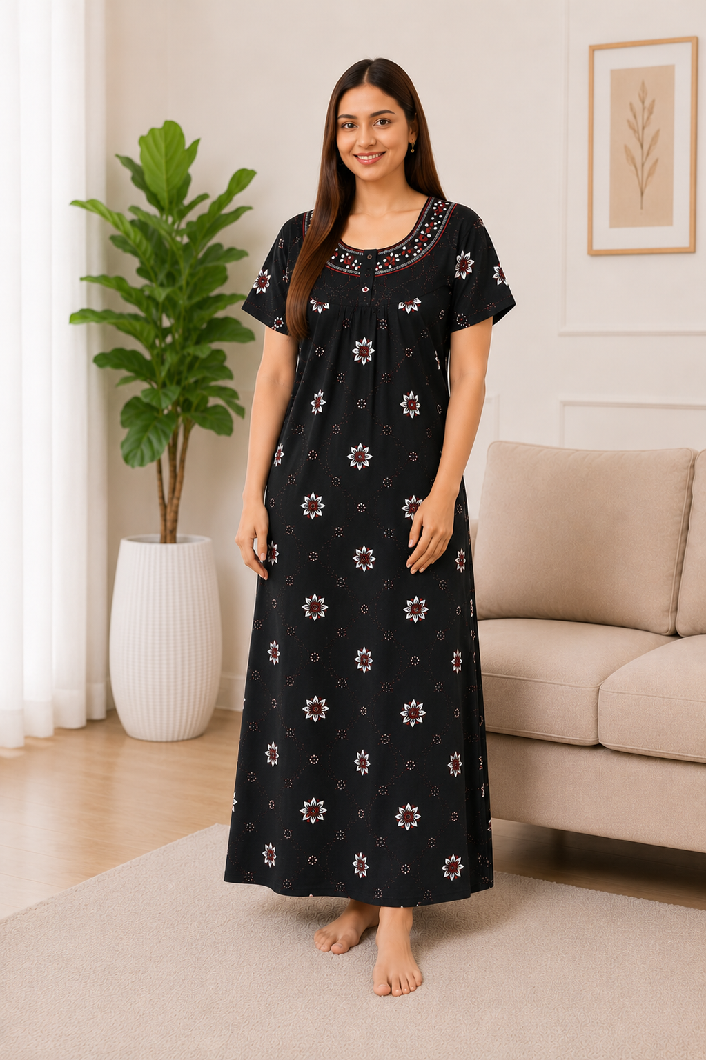 Premium Cotton Printed Nighty - 5 Pcs Set