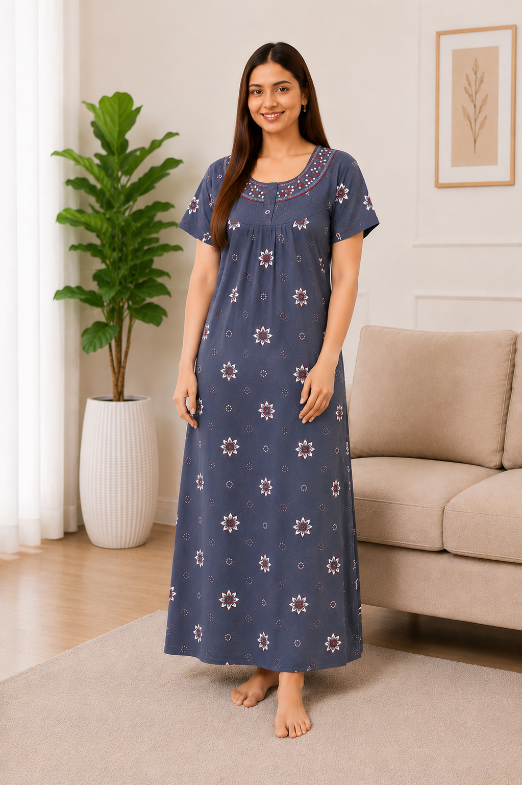 Premium Cotton Printed Nighty - 5 Pcs Set