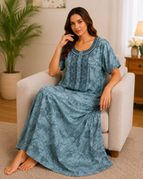 Cotton Work Gown Nighty 3 Pcs Set - Premium Cotton Printed Full Length Night Gown Wholesale