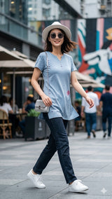 D.No 4085 Cotton Hosiery Long T-Shirt Top
