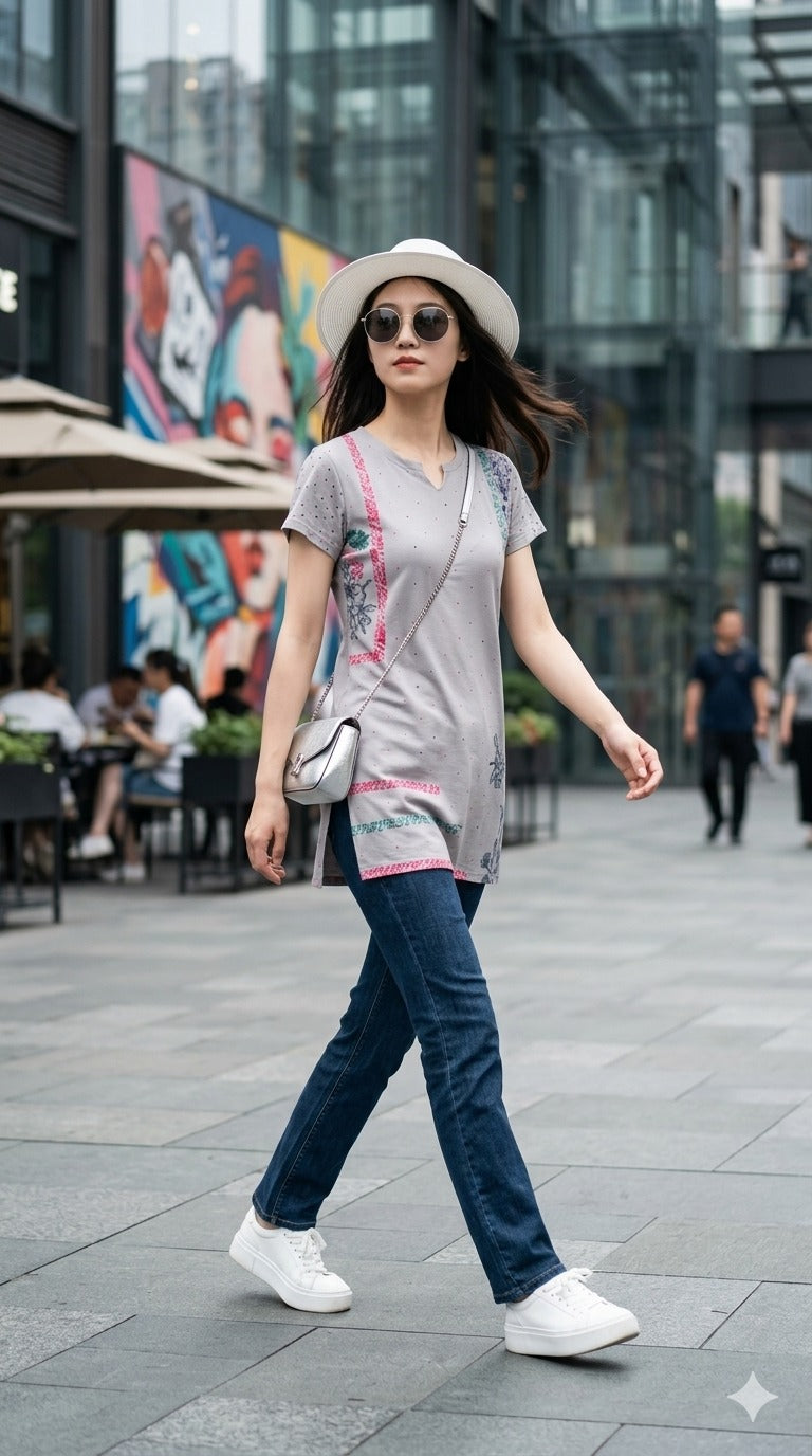 D.No 4085 Cotton Hosiery Long T-Shirt Top