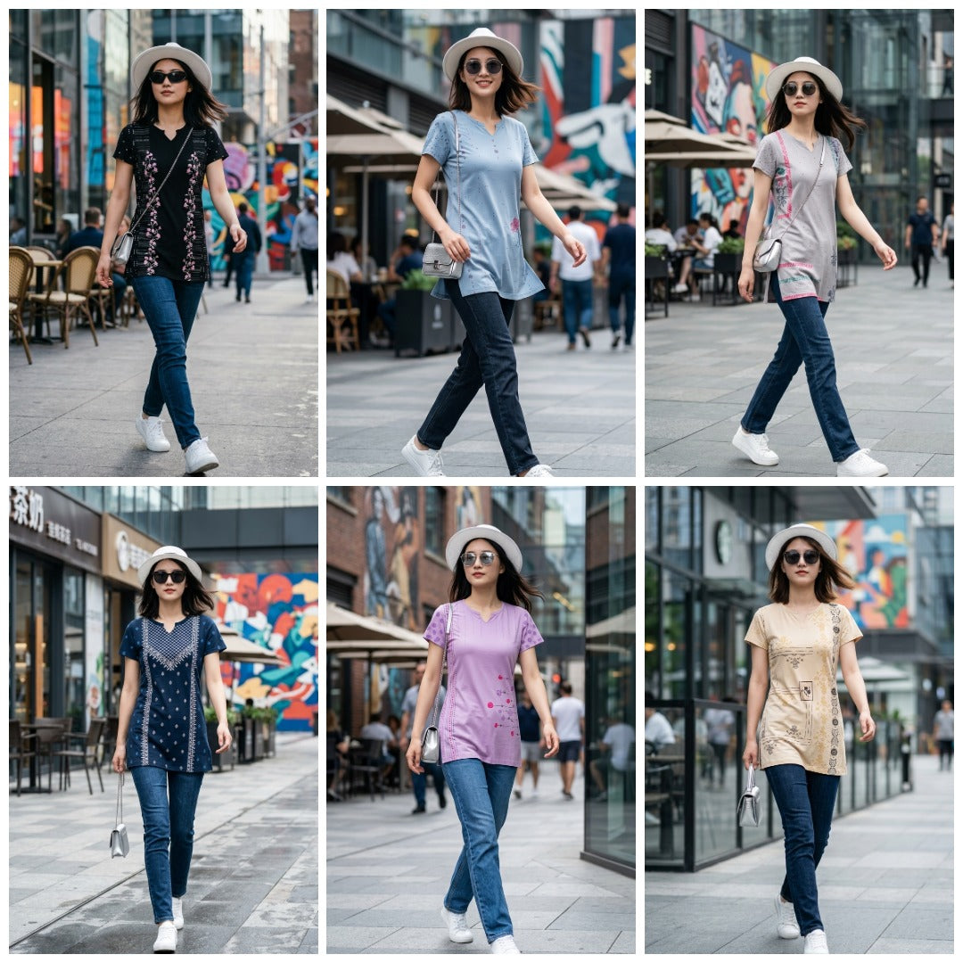 D.No 4085 Cotton Hosiery Long T-Shirt Top