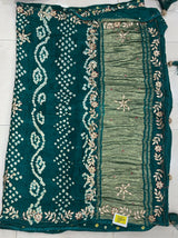 Premium Dark Green Bandhani Silk Saree with Designer Zari Pallu & Tassels - M.R. Saree Emporium