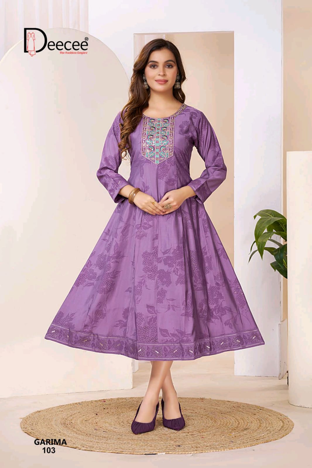 Deecee Meraki Roman Silk Foil Print Flared Kurti - 6 PCS Set