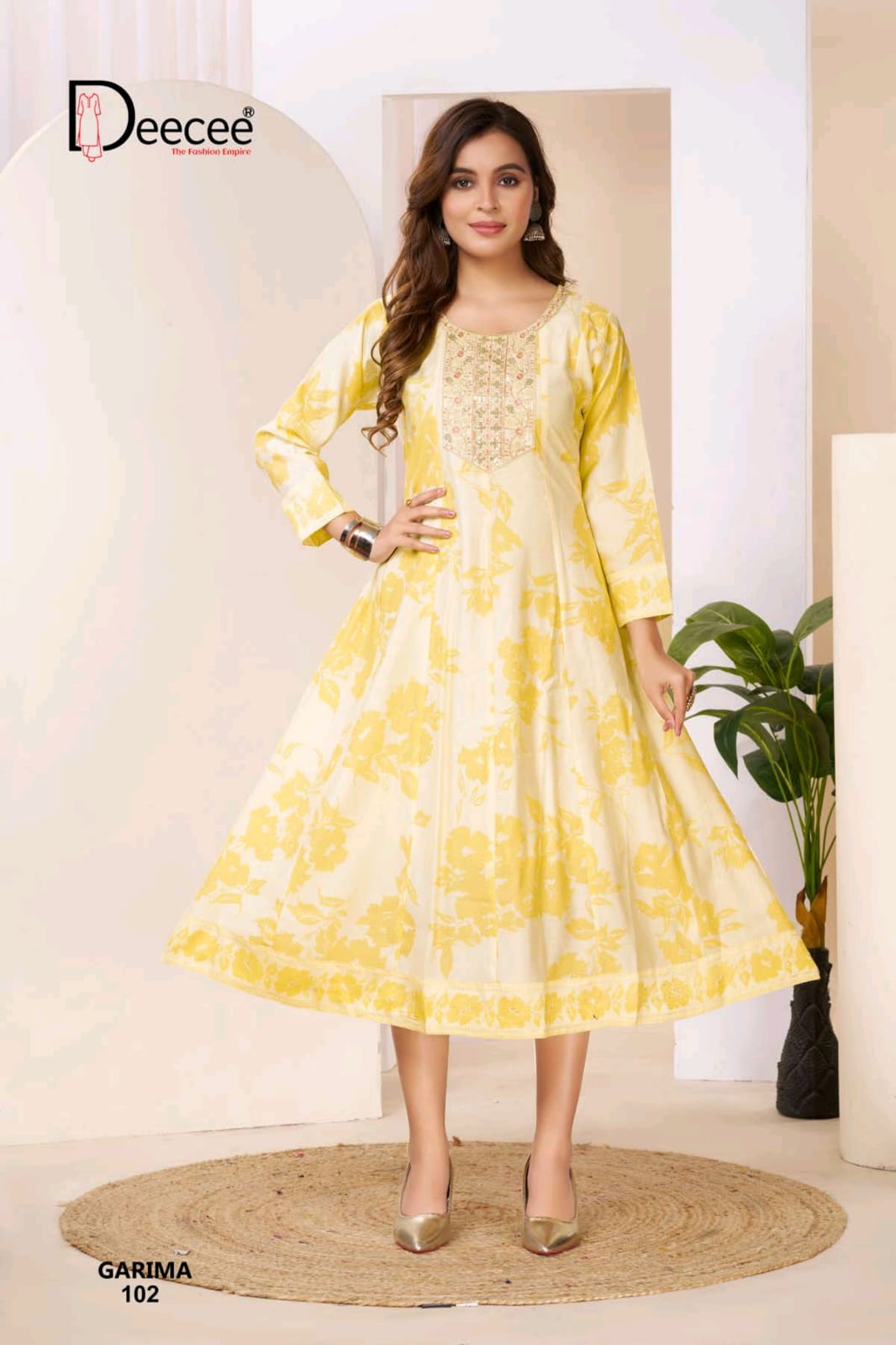 Deecee Meraki Roman Silk Foil Print Flared Kurti - 6 PCS Set
