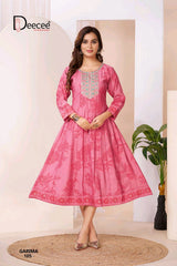 Deecee Meraki Roman Silk Foil Print Flared Kurti - 6 PCS Set
