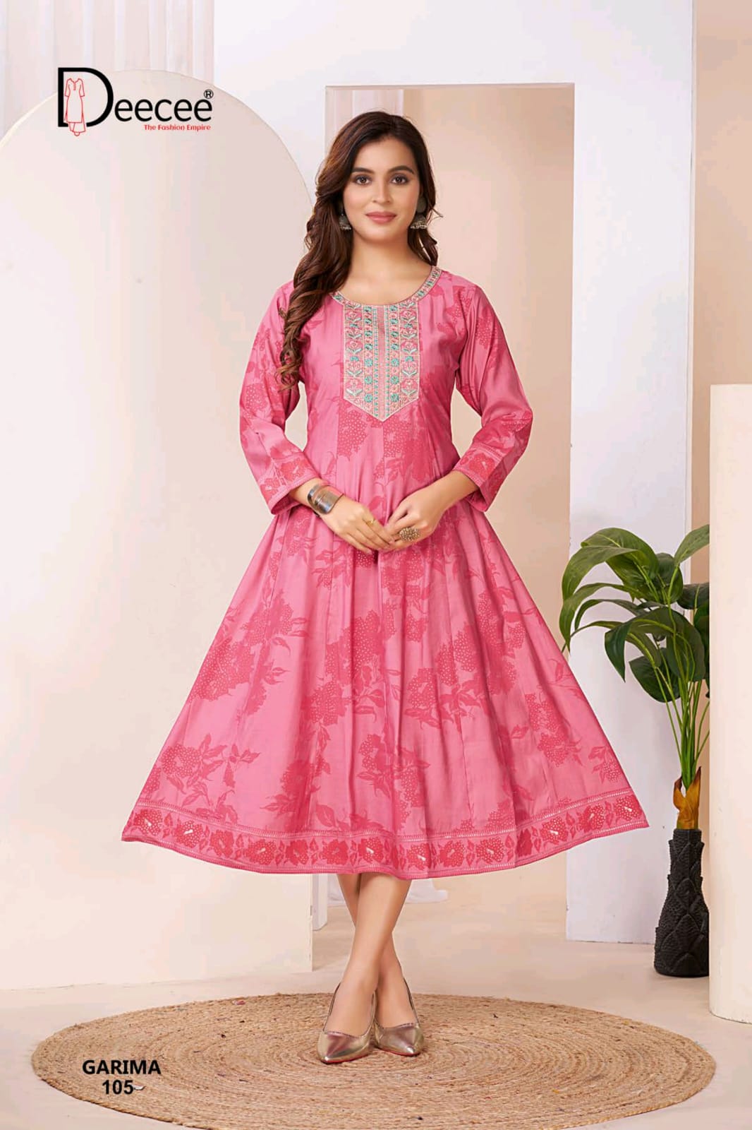 Deecee Meraki Roman Silk Foil Print Flared Kurti - 6 PCS Set