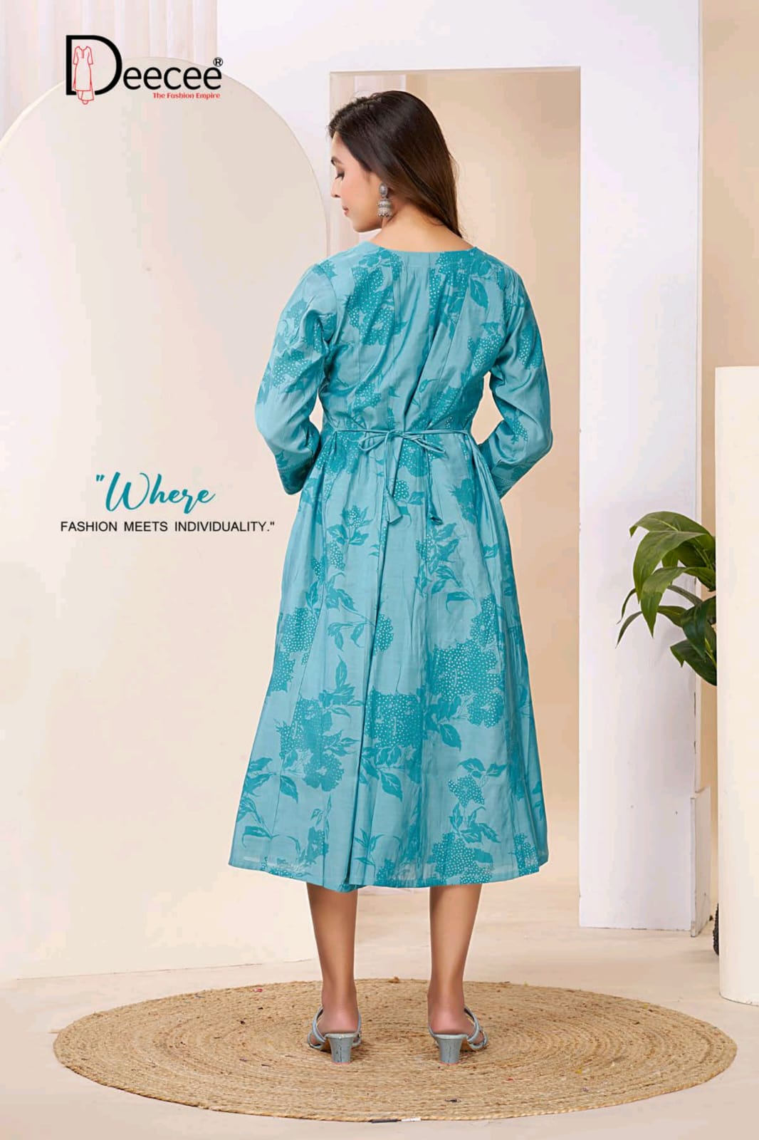 Deecee Meraki Roman Silk Foil Print Flared Kurti - 6 PCS Set