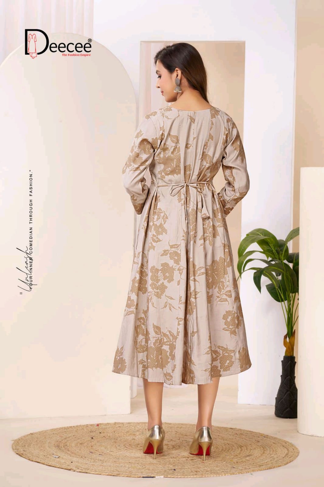 Deecee Meraki Roman Silk Foil Print Flared Kurti - 6 PCS Set