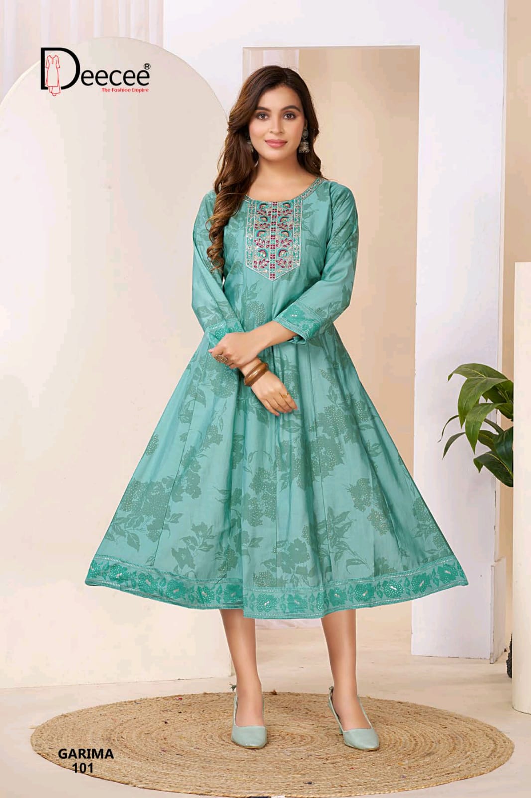 Deecee Meraki Roman Silk Foil Print Flared Kurti - 6 PCS Set