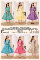 Deecee Meraki Roman Silk Foil Print Flared Kurti - 6 PCS Set