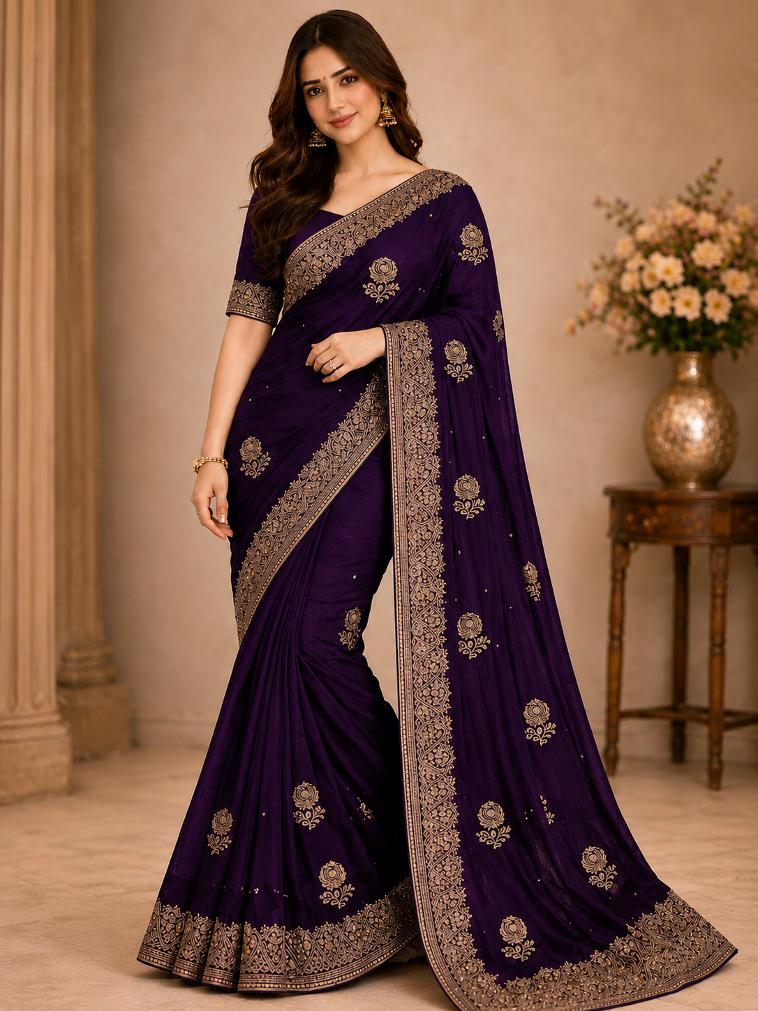 Designer Gold Satar Fabric Saree 5 Pcs Set With Zari Weaving Bootie & Rich Zari Border – Party Wear Collection-M.R. Saree Emporium