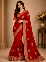 Designer Gold Satar Fabric Saree 5 Pcs Set With Zari Weaving Bootie & Rich Zari Border – Party Wear Collection-M.R. Saree Emporium