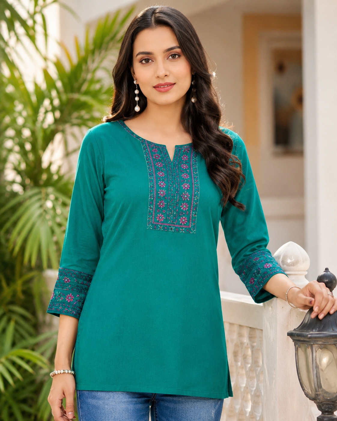 Diana Women Embroidered Cotton Short Kurti - Premium Daily Wear - M.R. Saree Emporium