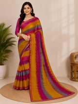 Ek Stree Glory Premium Chiffon Printed Saree with Running Blouse - 6 Pcs Set
