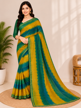 Ek Stree Glory Premium Chiffon Printed Saree with Running Blouse - 6 Pcs Set