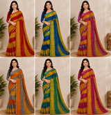 Ek Stree Glory Premium Chiffon Printed Saree with Running Blouse - 6 Pcs Set