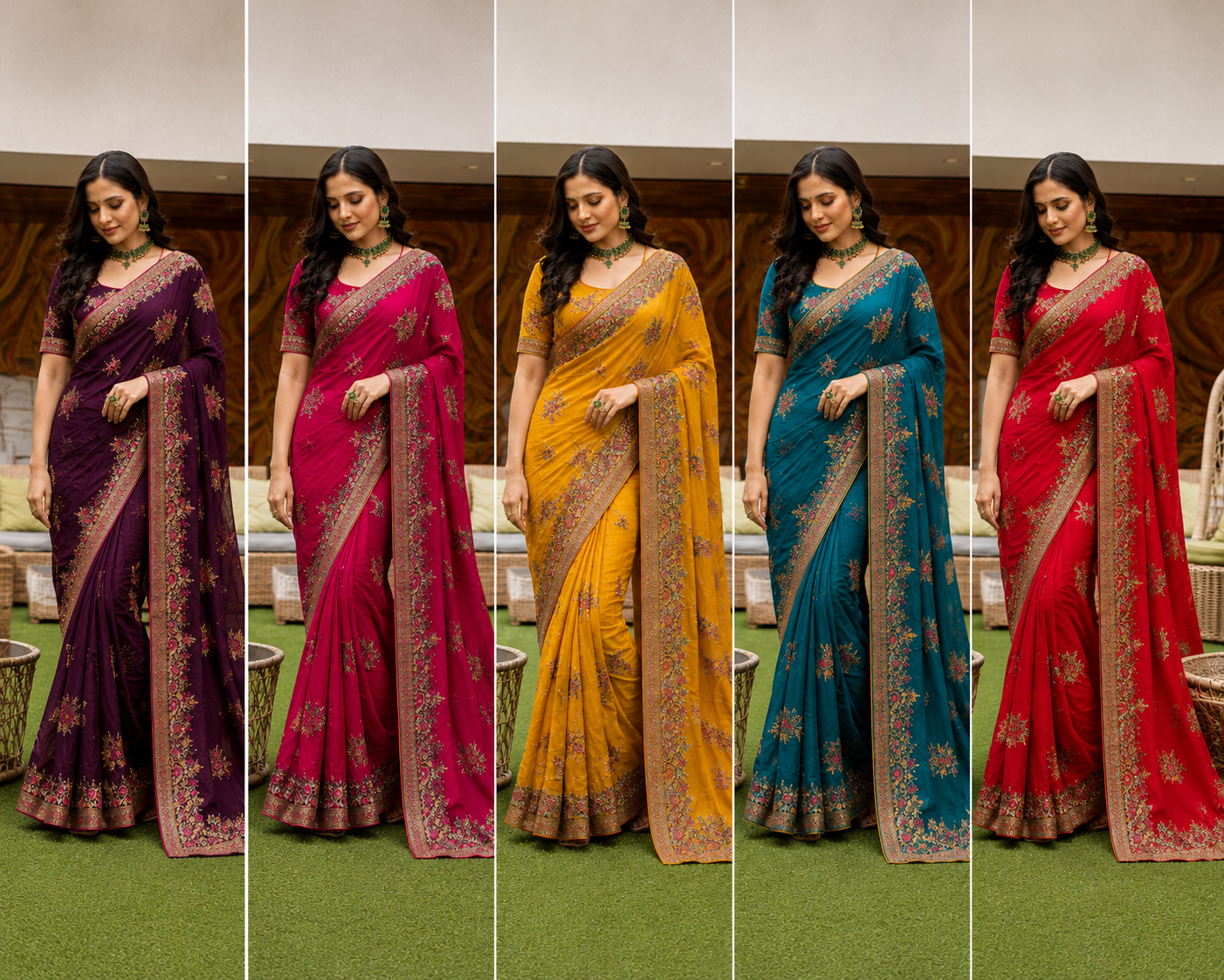Premium Heavy Embroidery Designer Saree Set Of 5 Colors – Wedding & Festive Collection-M.R. Saree Emporium