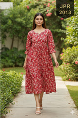Flory Vol 3 Cotton Dress for Women - Printed Stylish Long Casual Dress
