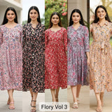 Flory Vol 3 Cotton Dress for Women - Printed Stylish Long Casual Dress