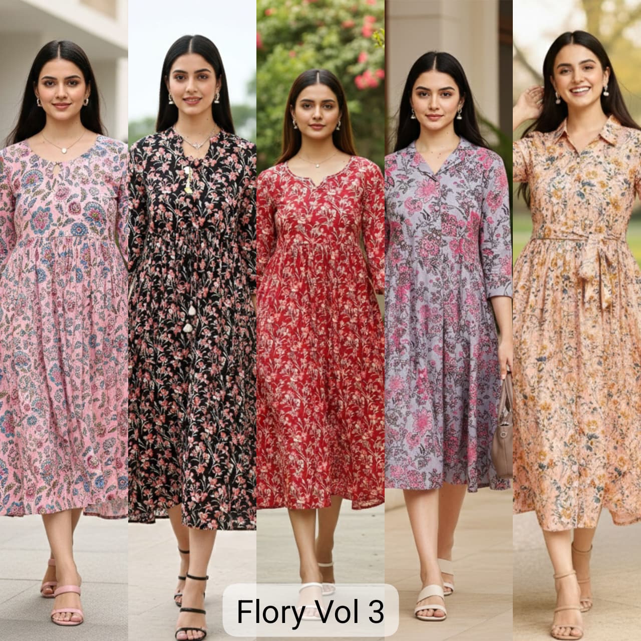 Flory Vol 3 Cotton Dress for Women - Printed Stylish Long Casual Dress