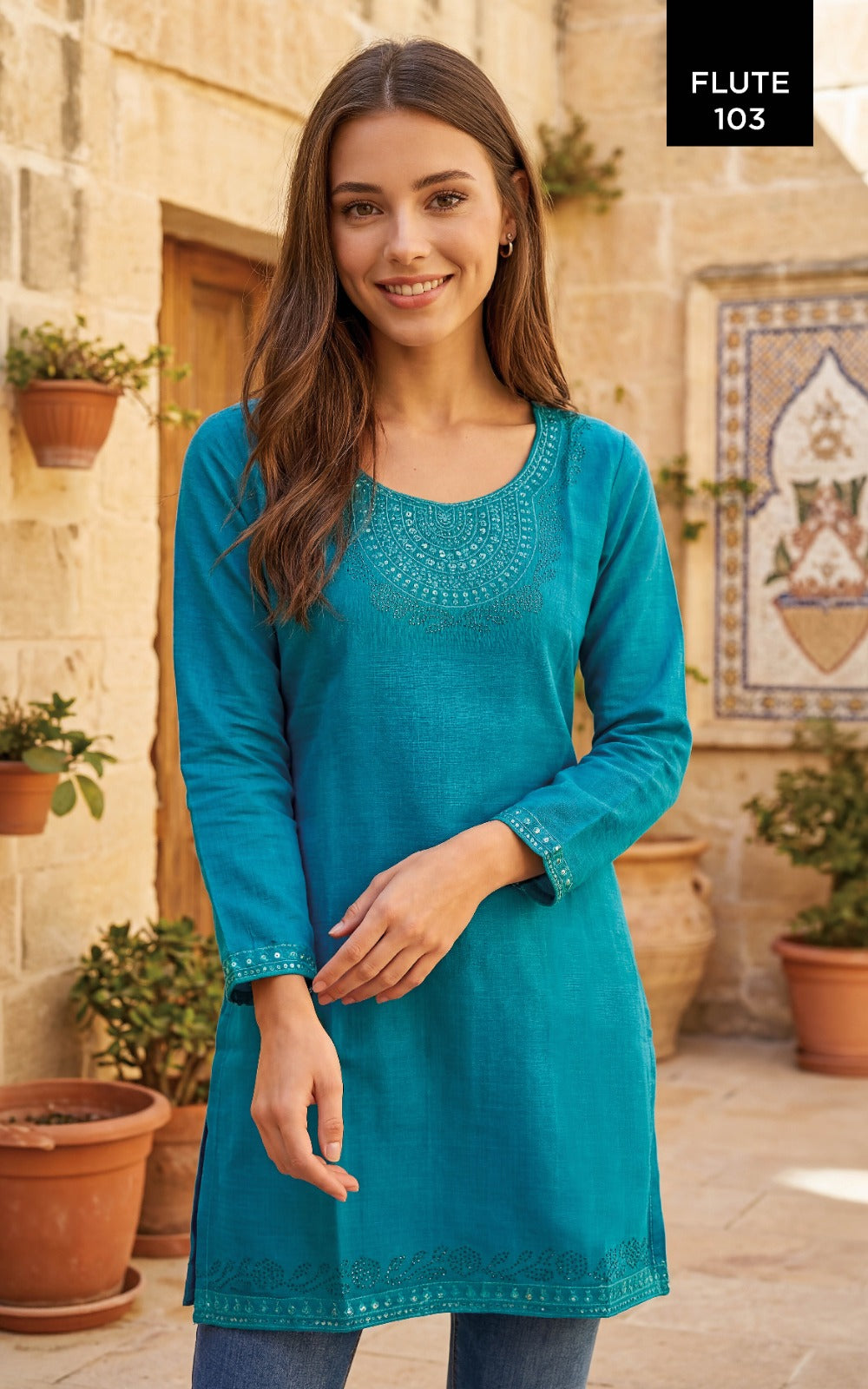 Flute Vertican Tunic Collection - 6 PCS - Embroidered Short Tops - M.R. Saree Emporium
