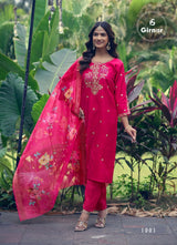 Girnar Dhvani Vol 01 Roman Silk Suit Set - Embroidered Kurti Pant Dupatta Set for Women
