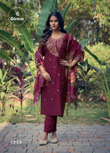 Girnar Dhvani Vol 01 Roman Silk Suit Set - Embroidered Kurti Pant Dupatta Set for Women
