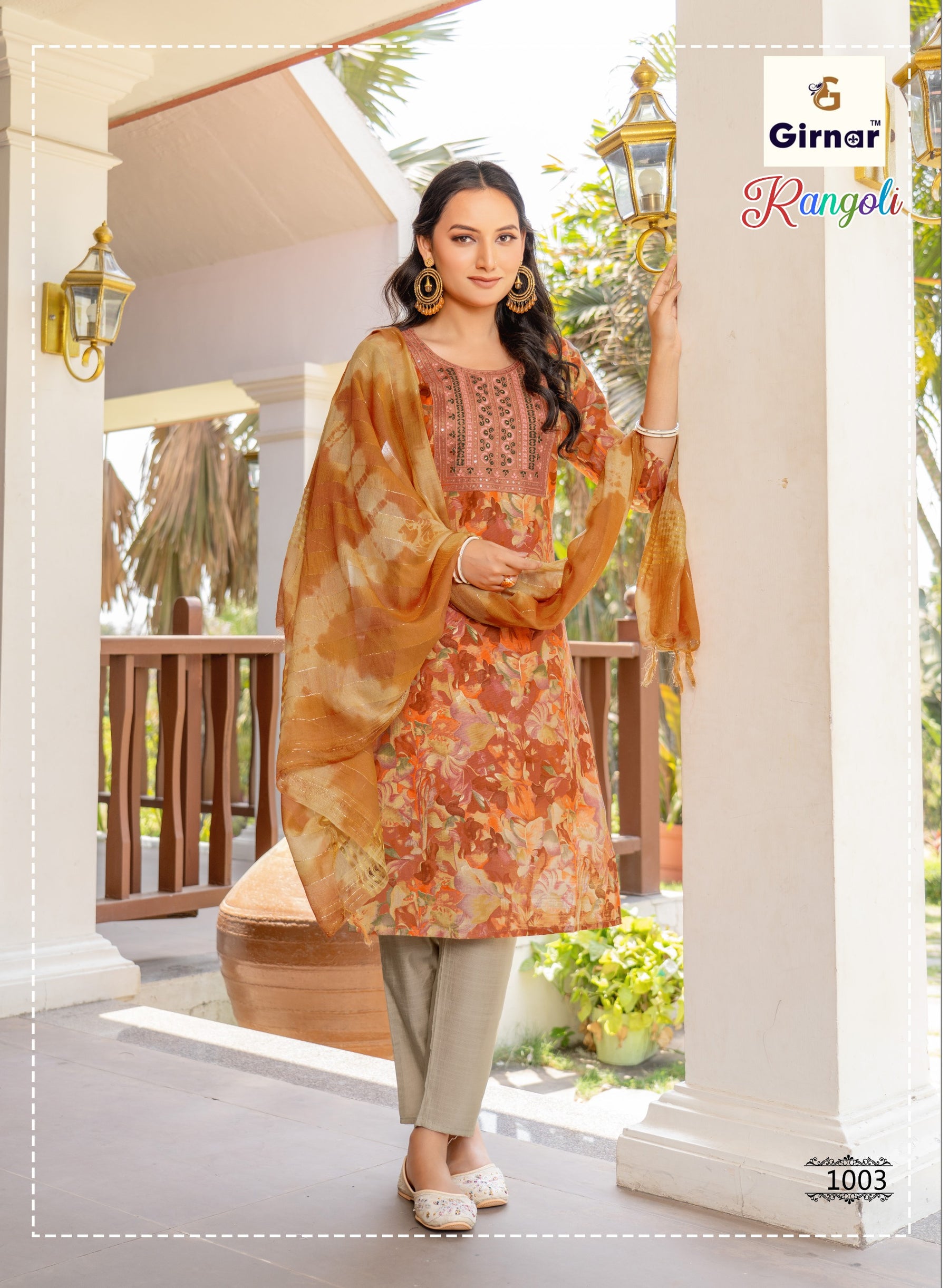 Girnar Rangoli Vol-1 Kurti Pant Dupatta Set - 3 PCS Catalog - 8 Designs - M.R. Saree Emporium