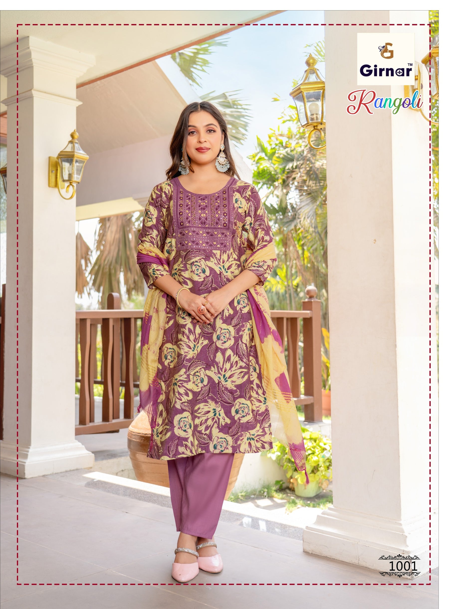 Girnar Rangoli Vol-1 Kurti Pant Dupatta Set - 3 PCS Catalog - 8 Designs - M.R. Saree Emporium