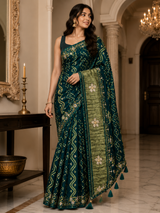 Premium Green Bandhani Silk Saree with Designer Zari Pallu & Tassels - M.R. Saree Emporium