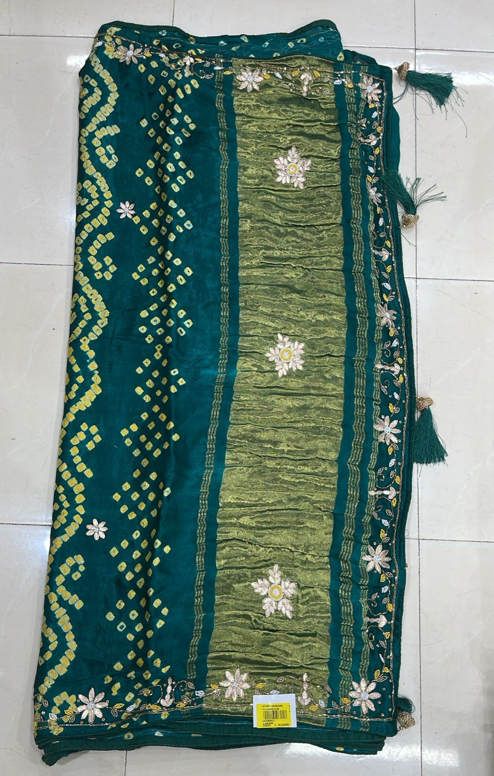 Premium Green Bandhani Silk Saree with Designer Zari Pallu & Tassels - M.R. Saree Emporium