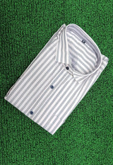 Premium Grey White Striped Formal Shirt - Bold Stripe Design - M.R. Saree Emporium