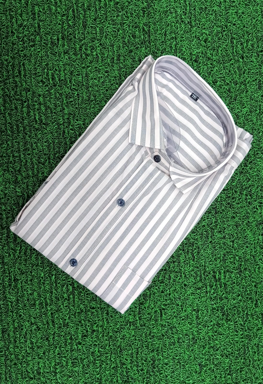 Premium Grey White Striped Formal Shirt - Bold Stripe Design - M.R. Saree Emporium
