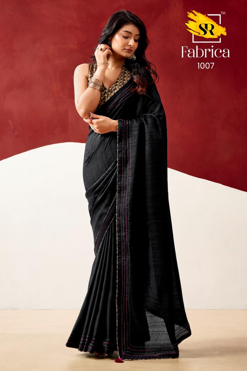 SR Fabrica D.No-1007 Handloom Tusser Saree with Katha Work & Digital Print Blouse Black Designer Ethnic Saree Single Piece – M.R. Saree Emporium