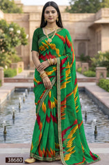 HARITALIKA Sawan Special Green Moss Georgette Saree with Designer Border - 8 Pcs Set