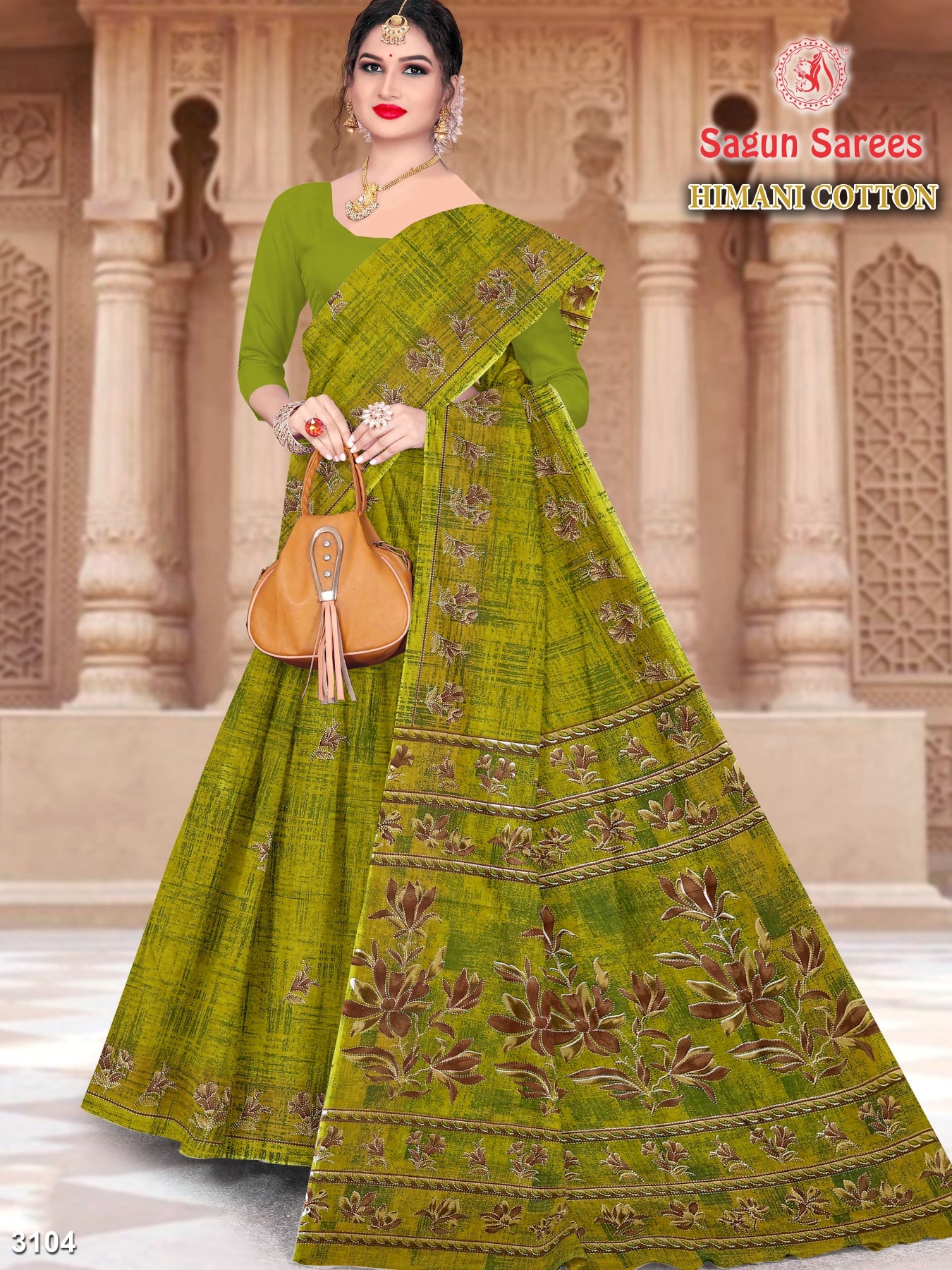 HIMANI COTTON Soft Cotton Printed Saree with Designer Pallu - 8 Pcs Set
