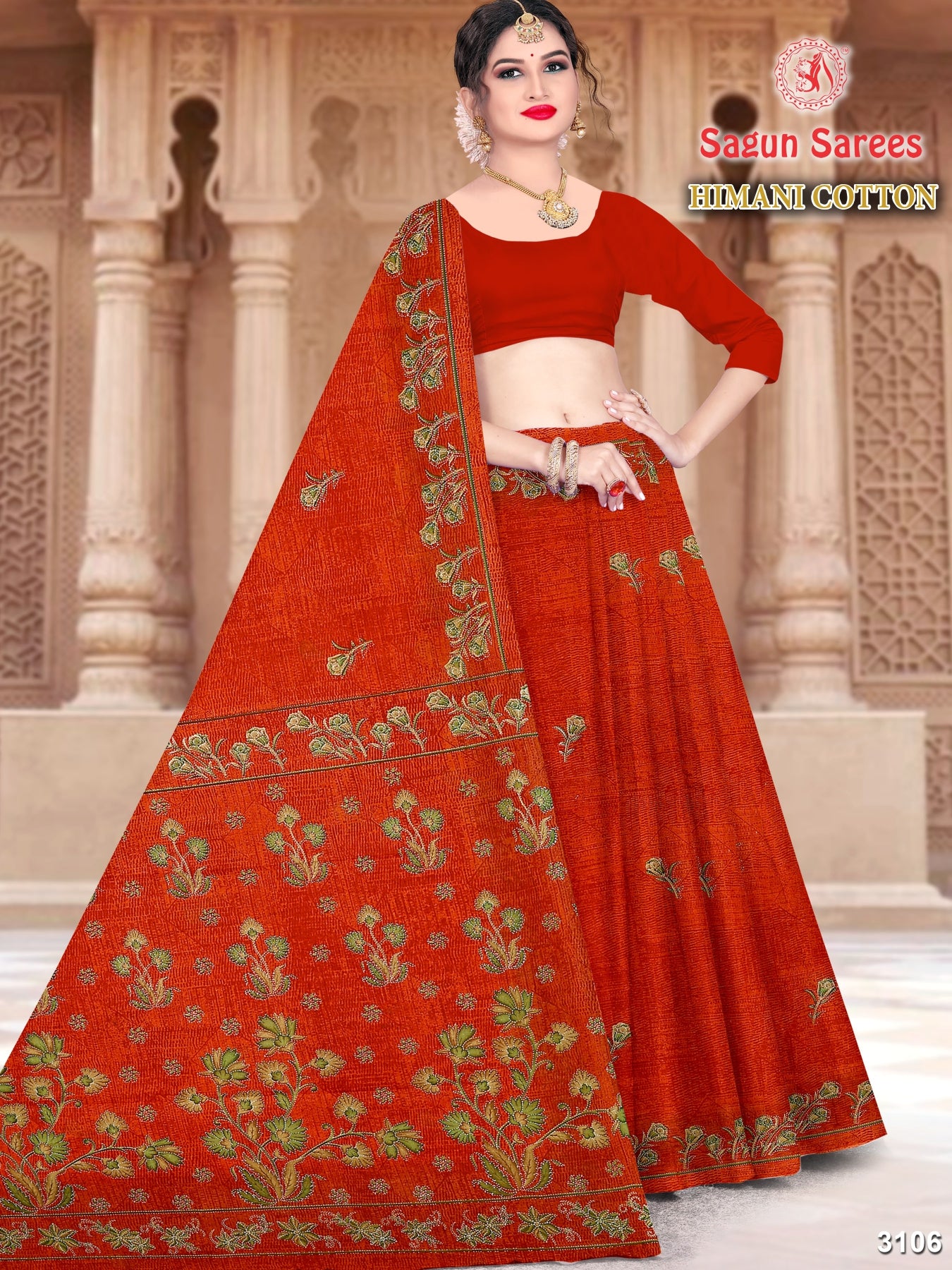 HIMANI COTTON Soft Cotton Printed Saree with Designer Pallu - 8 Pcs Set