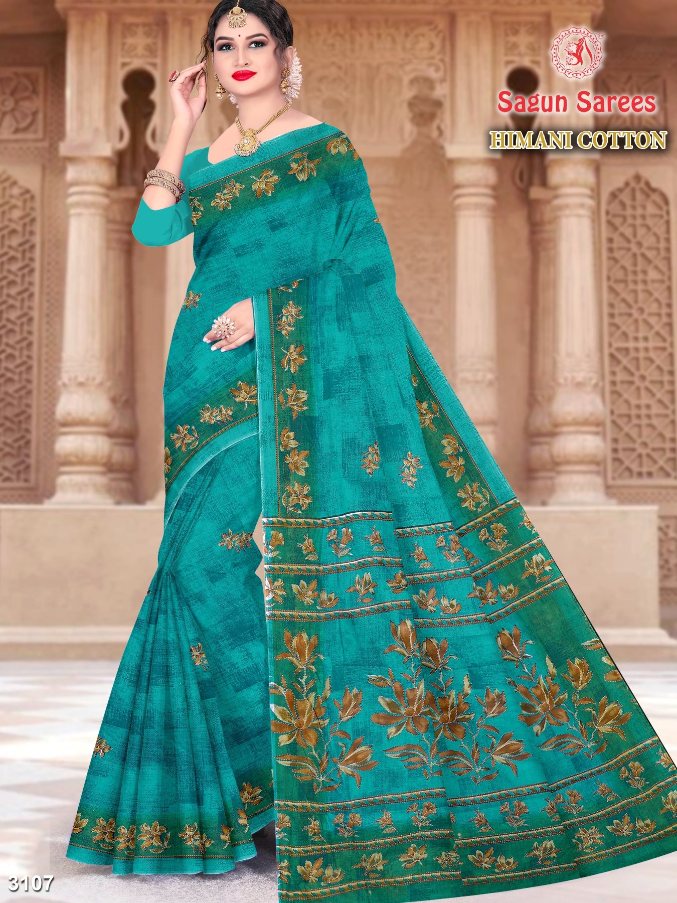 HIMANI COTTON Soft Cotton Printed Saree with Designer Pallu - 8 Pcs Set