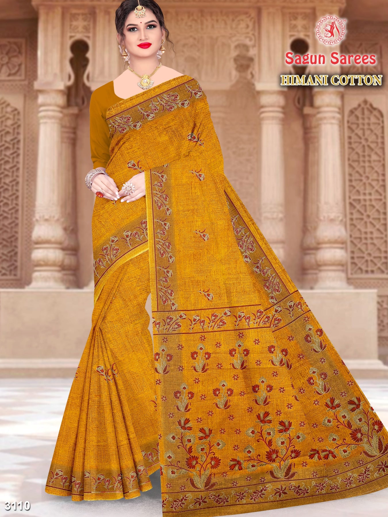 HIMANI COTTON Soft Cotton Printed Saree with Designer Pallu - 8 Pcs Set