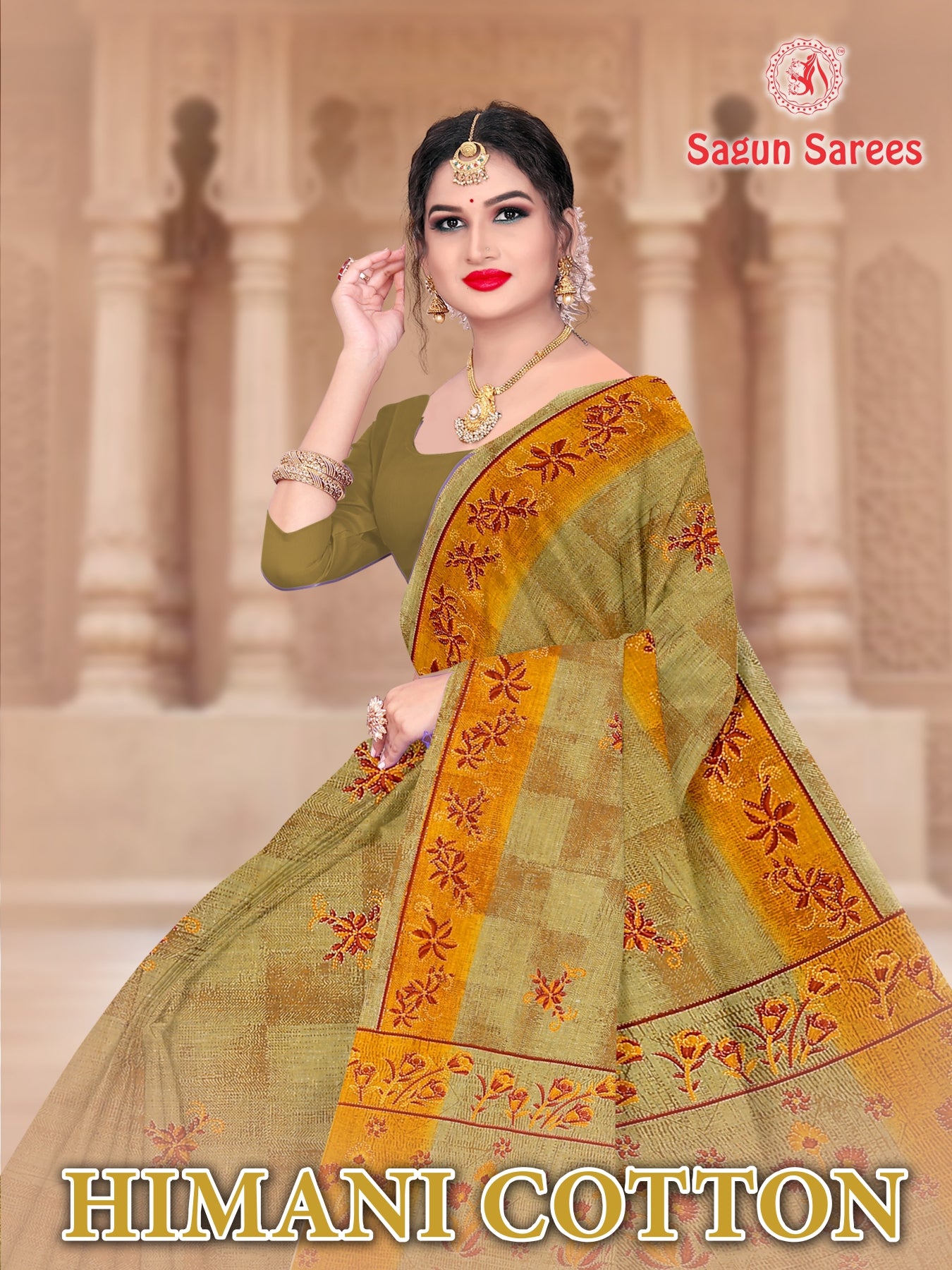HIMANI COTTON Soft Cotton Printed Saree with Designer Pallu - 8 Pcs Set