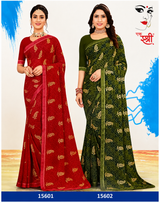 EkStree - Chintal Georgette Printed Saree 8 Pcs Set With Blouse - Daily & Festival Wear Collection - M.R. Saree Emporium