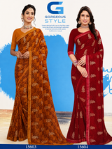 EkStree - Chintal Georgette Printed Saree 8 Pcs Set With Blouse - Daily & Festival Wear Collection - M.R. Saree Emporium