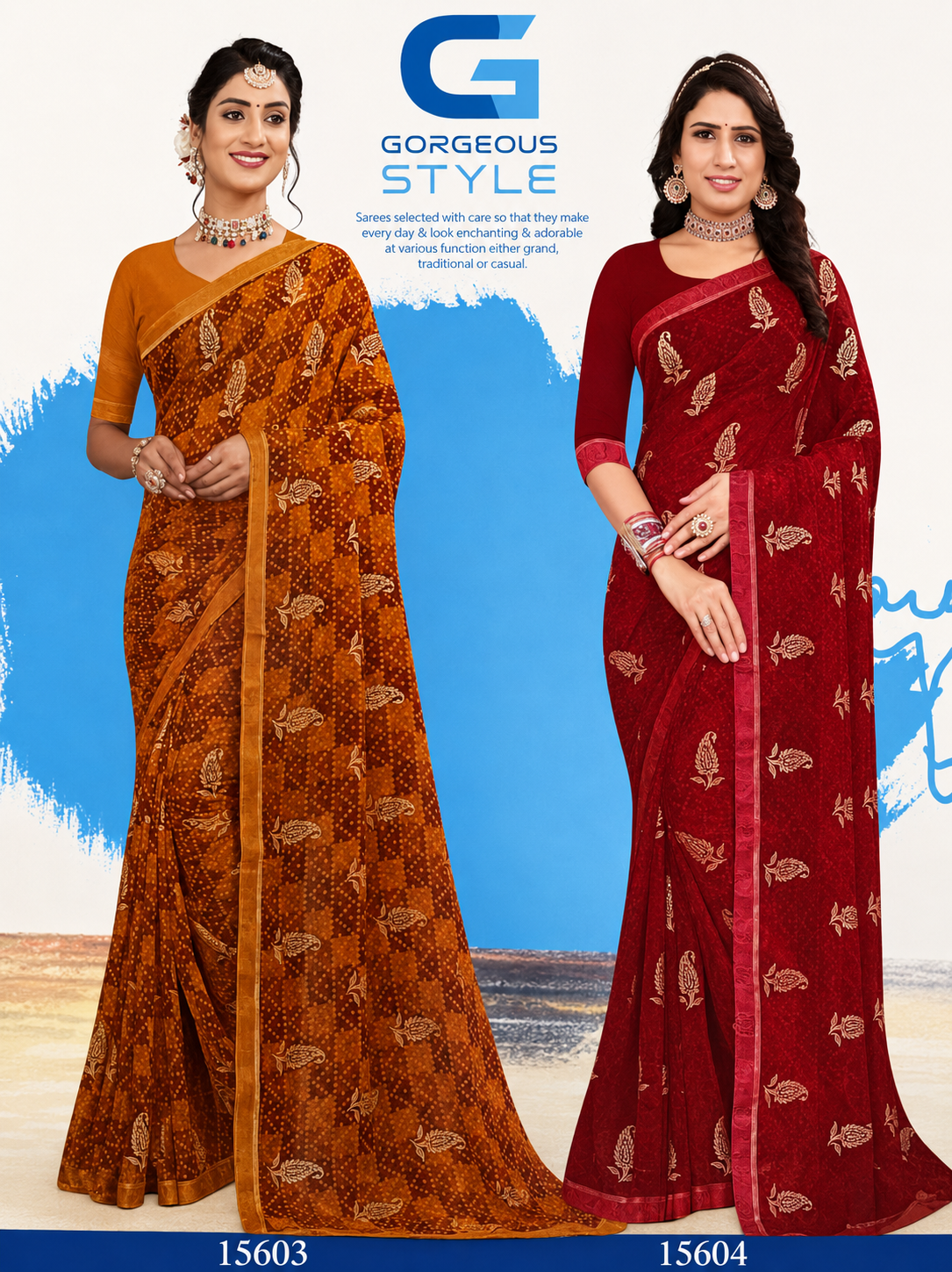EkStree - Chintal Georgette Printed Saree 8 Pcs Set With Blouse - Daily & Festival Wear Collection - M.R. Saree Emporium