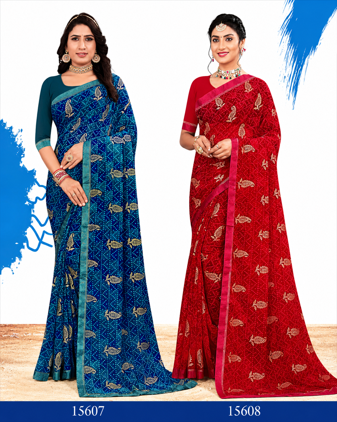 EkStree - Chintal Georgette Printed Saree 8 Pcs Set With Blouse - Daily & Festival Wear Collection - M.R. Saree Emporium