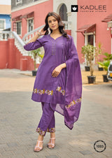 Kadlee Aamira Dhabu Cotton Thread Work Kurti Pant Dupatta Set - Designer Ethnic Wear 4 Pc Set - M.R. Saree Emporium
