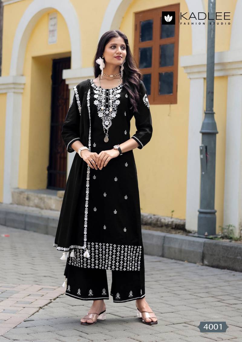 Kadlee Aarya Pure Cotton Kurti Pant Dupatta Set - 6 PCS Set - Thread Work Collection - M.R. Saree Emporium