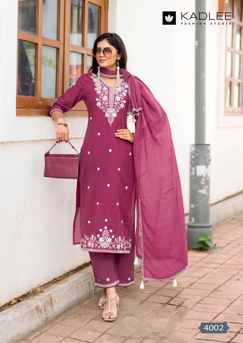 Kadlee Aarya Pure Cotton Kurti Pant Dupatta Set - 6 PCS Set - Thread Work Collection - M.R. Saree Emporium